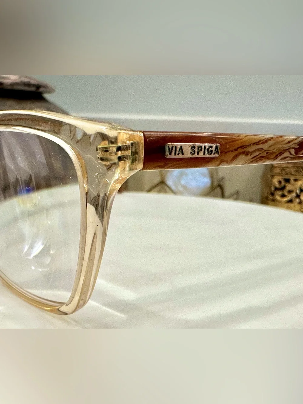 Via Spiga Dulcina Cat-Eye Champagne/Beige Crystal Rx Eyeglass Frames - VGUC
